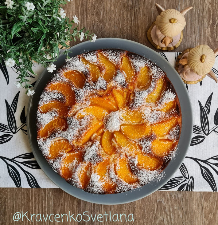 Пирог с персиками, пошаговый рецепт на ккал, фото, ингредиенты - Надежда