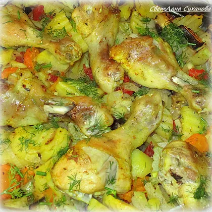 Курица с овощами в рукаве