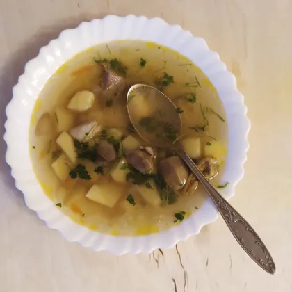 Суп с белыми грибами и булгуром на бульоне из индейки