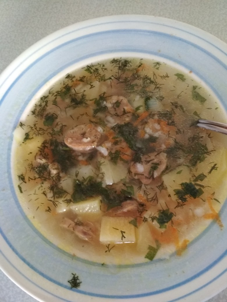 легкий суп с колбасой и яйцом | Дзен