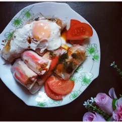 Спринг роллы 🍱🍥 с грибами 🍄и крабовыми палочками 🍤 с яичницей 🍳