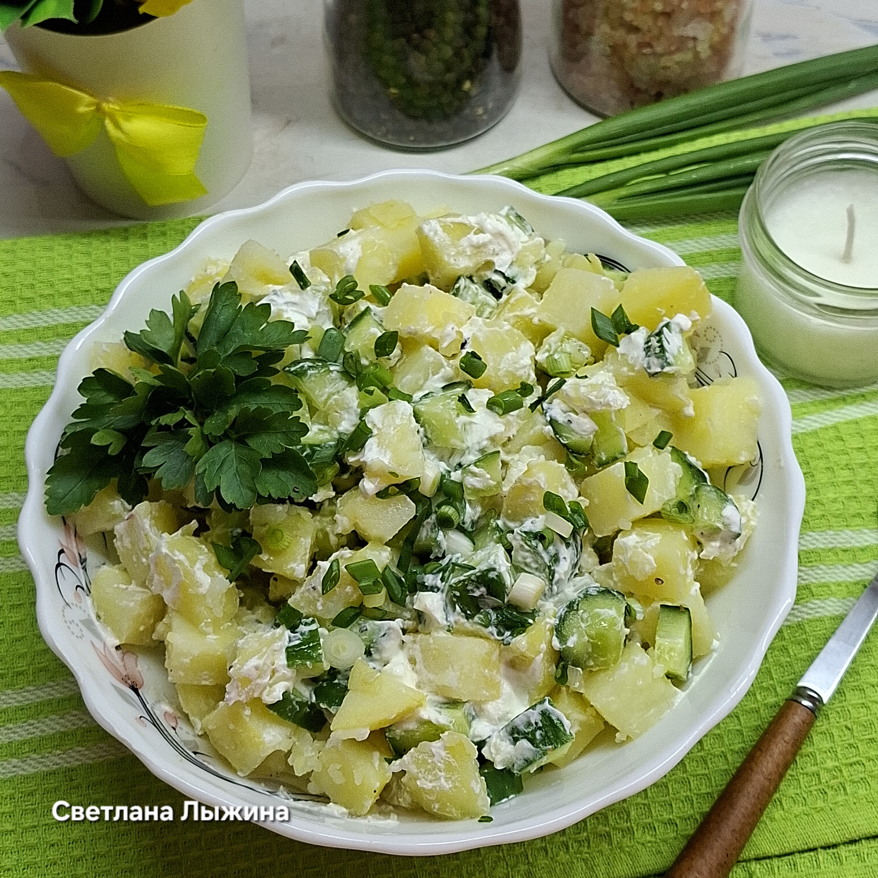 Салат из картофеля со свежими огурцами