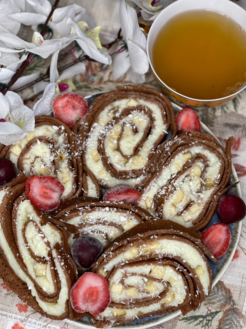 ПП- шоколадный рулет с заварным кремом 🍫