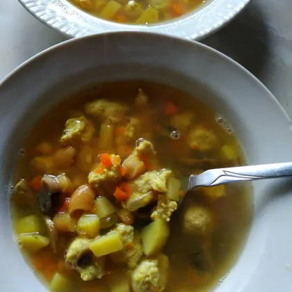Фасолевый суп с фрикадельками и грибами