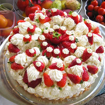 Торт "Клубника". Erdbeer-Torte. Вегитарианский вариант в рецепте