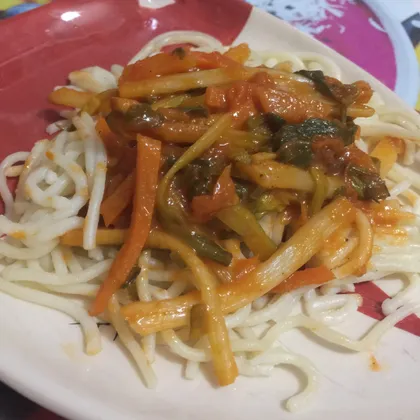 Спагетти по-весеннему с черемшой