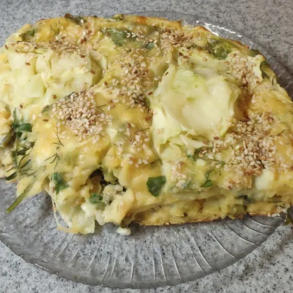 Творожный пирог с кабачком,сыром и зеленью