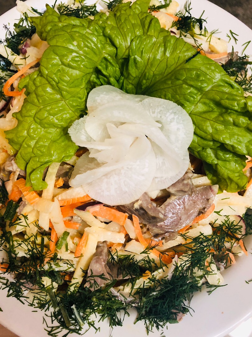 Салат из свиного сердца с грибами - пошаговый рецепт с фото на вторсырье-м.рф