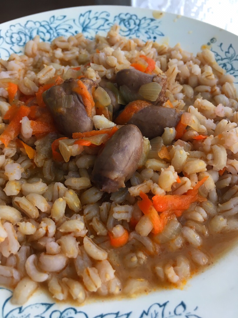 Куриные сердечки с овощами и перловкой 🤤🥕🌶