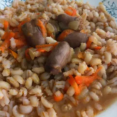 Куриные сердечки с овощами и перловкой 🤤🥕🌶