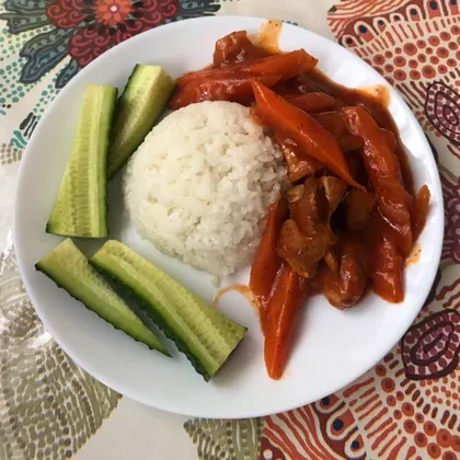 Филе бедра индейки с овощами и рисом