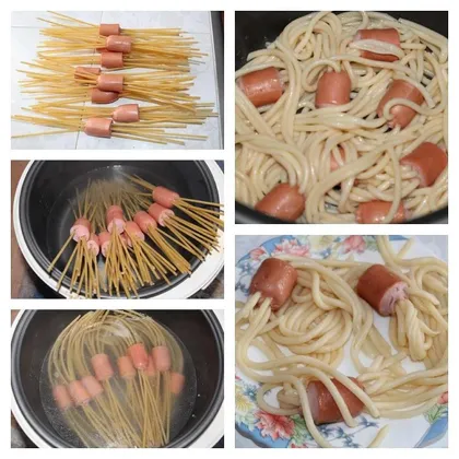 Сосиски со спагетти в мультиварке