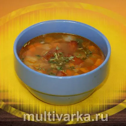Гороховый суп с копчёными колбасками в мультиварке
