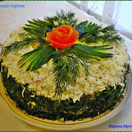 Вкусный печёночный торт «Закусочный» с луком, морковью и грибами
