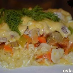 Запеканка из макарон с курицей