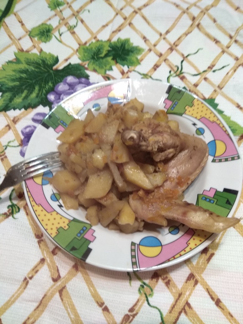 Картошка с куриными крылышками