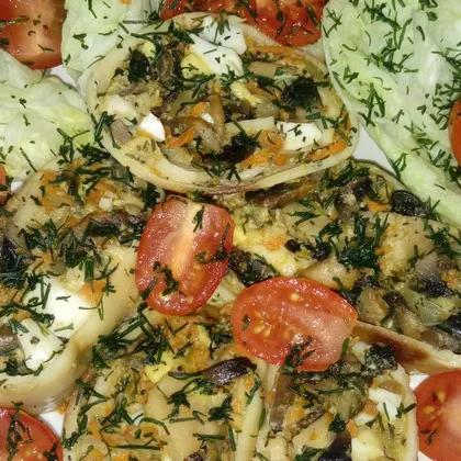 Кальмары фаршированные шампиньонами,сыром и овощами #amoreitalia