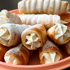 Трубочки из слоеного теста с белковым кремом