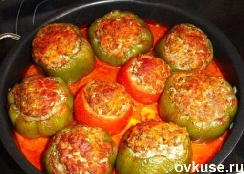 Фаршированные перцы с помидорами и картошкой в духовке