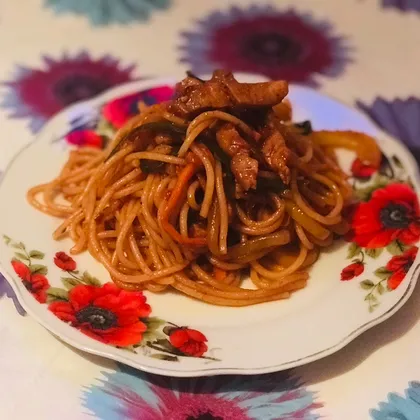 «Вок спагетти со свининой и овощами 🍝🥒🥕🌶»