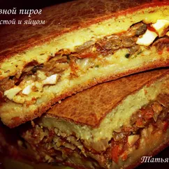 Заливной пирог с капустой и яйцом