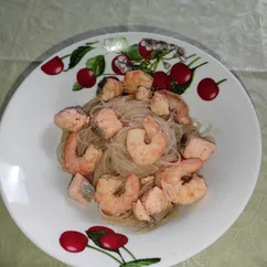 Фунчоза с креветками 🦐 и лососем