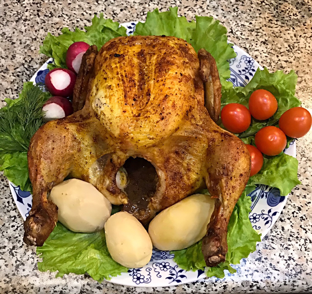 Курица фаршированная картошкой в духовке в рукаве рецепт с фото пошагово