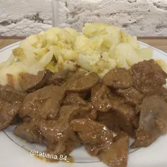 Куриная печень с грибами