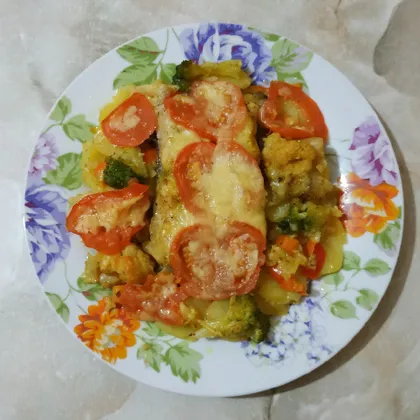 Стейк пангасиуса с овощами для деток