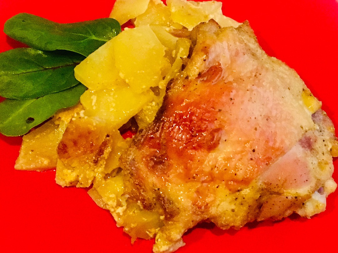 Картофель с курицей, запеченный в сливках