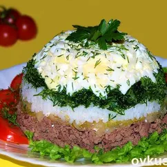 Салат с куриной печенью