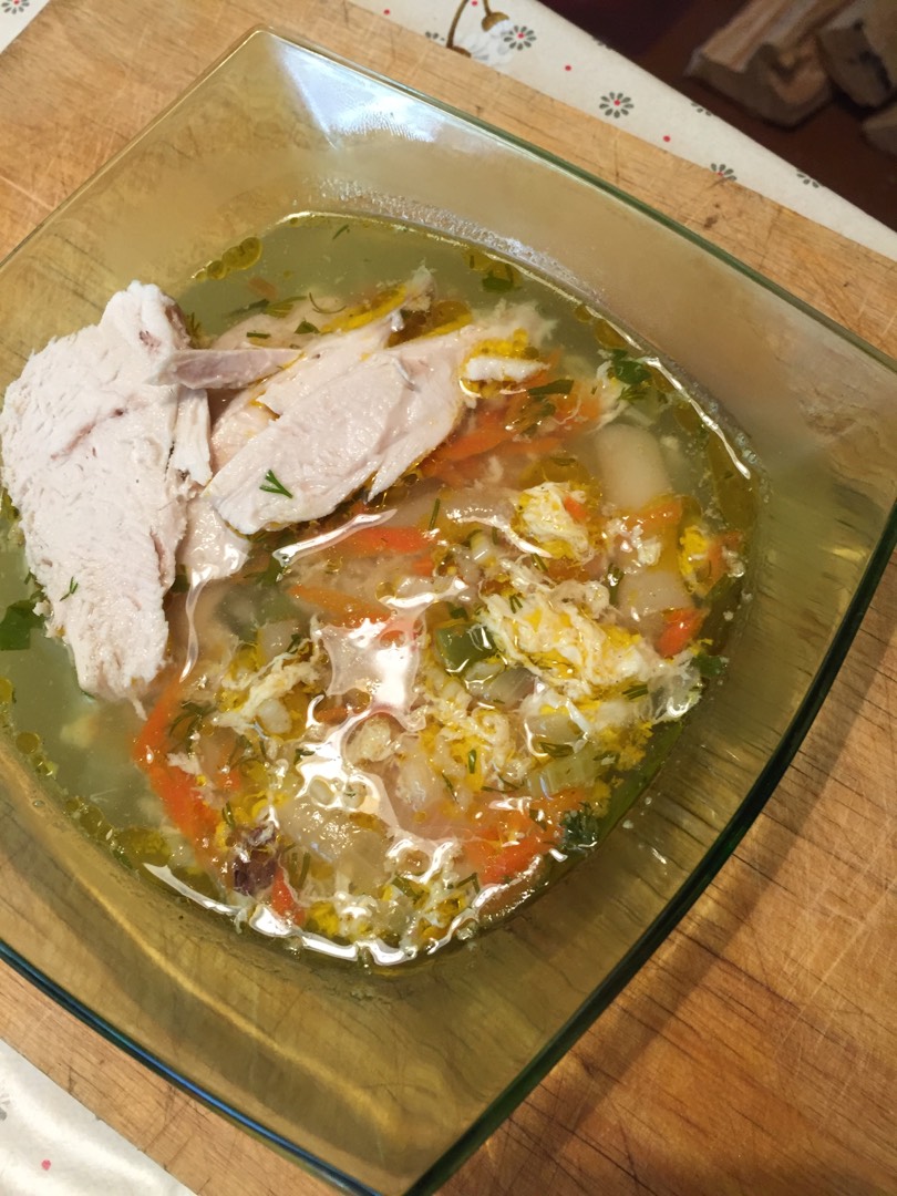 Супчик на курином бульоне со стручковой фасолью, рисом и яйцом🌷