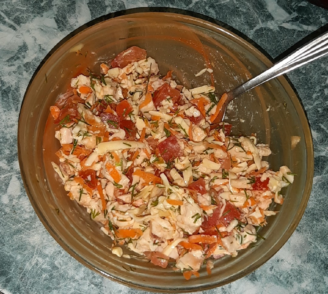 Салат с копченой курицей и помидорами пошаговый рецепт
