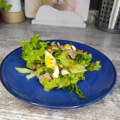 Салат с тунцом и яйцом цесарки