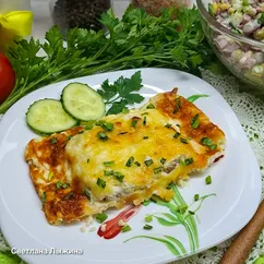 Филе минтая в брикетах с греческой заливкой в духовке