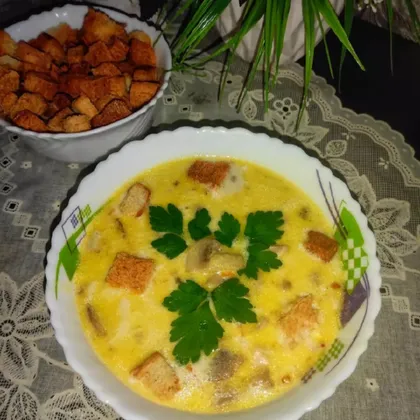Сырный суп по-французски с грибами и курицей