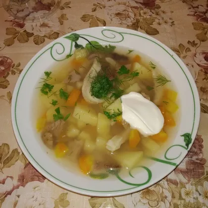 Грибной суп домашней лапшой