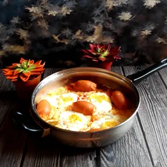 Яичница с сосисками, перцем и помидорами 🍁🥚🍁🌭🍁🍅🍁🌶🍁🍽🍁