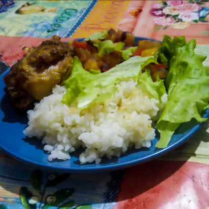 Новогоднее блюдо - Копченая курица с рисом и ананасами