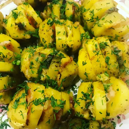 Картошка - гармошка с беконом, грибами и сыром