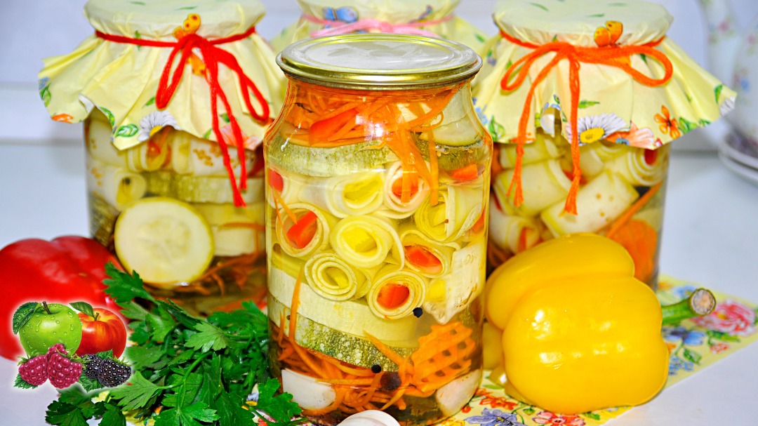 Маринованные кабачки "Краски лета" в кисло-сладком медовом маринаде/