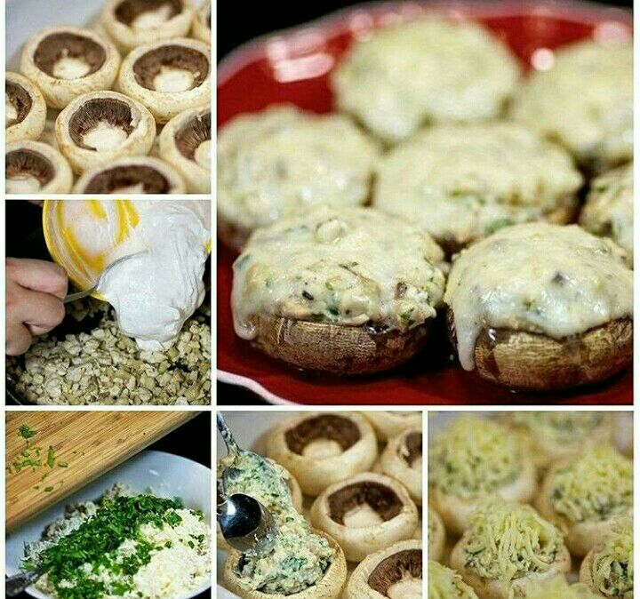 Шампиньоны с курицей и сыром