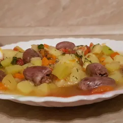 Овощное рагу с куриными сердечками