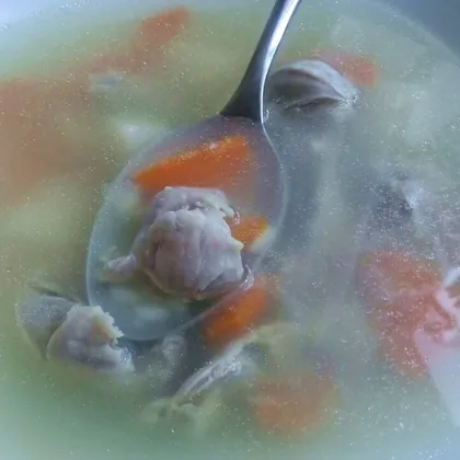 Диетический рисовый суп с куриными желудками