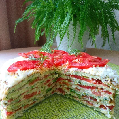 Кабачковый торт с помидорами и моцареллой