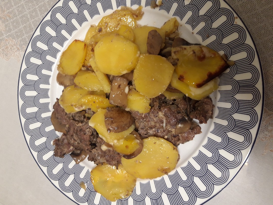 Картошка, запеченная с грибами, пошаговый рецепт на 27 ккал, фото, ингредиенты - businka
