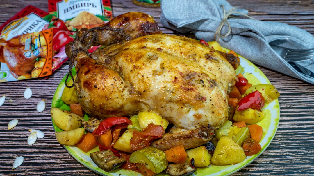 Курица запеченная в духовке с овощами