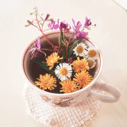 Чай с Иван-чаем, соцветиями василька лугового, листьями малины