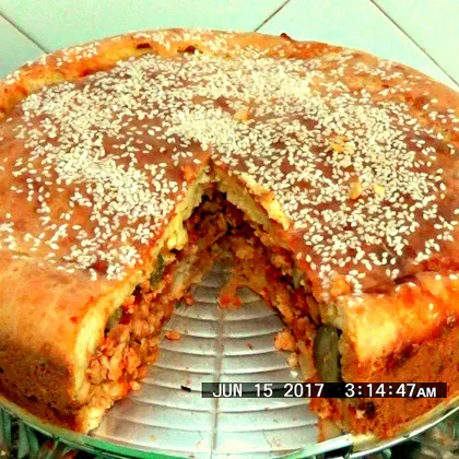 Пирог на кефире -'ГАМБУРГЕР' быстрый, вкусный