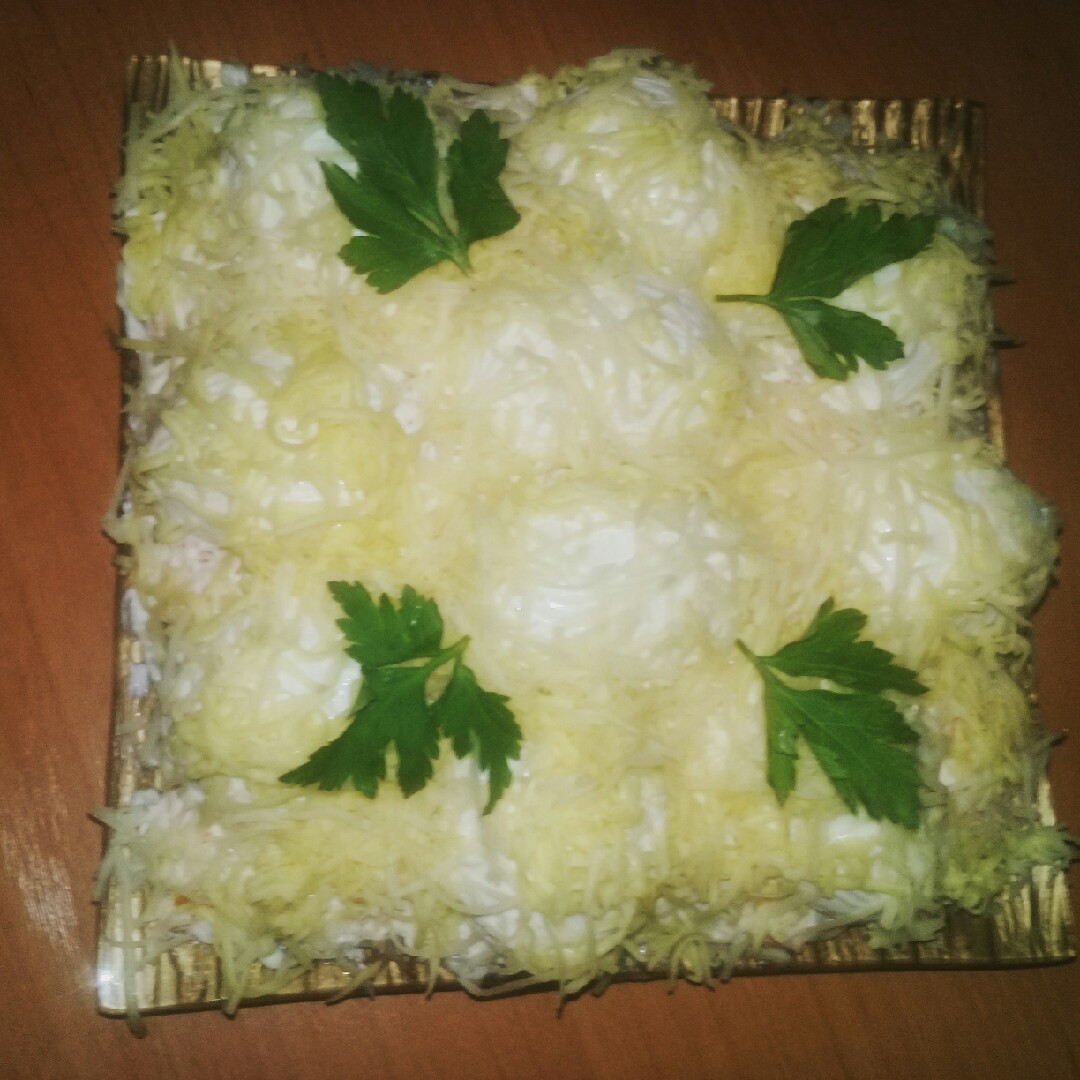 Салат сугробы снежные с рыбой рецепт с фото пошагово